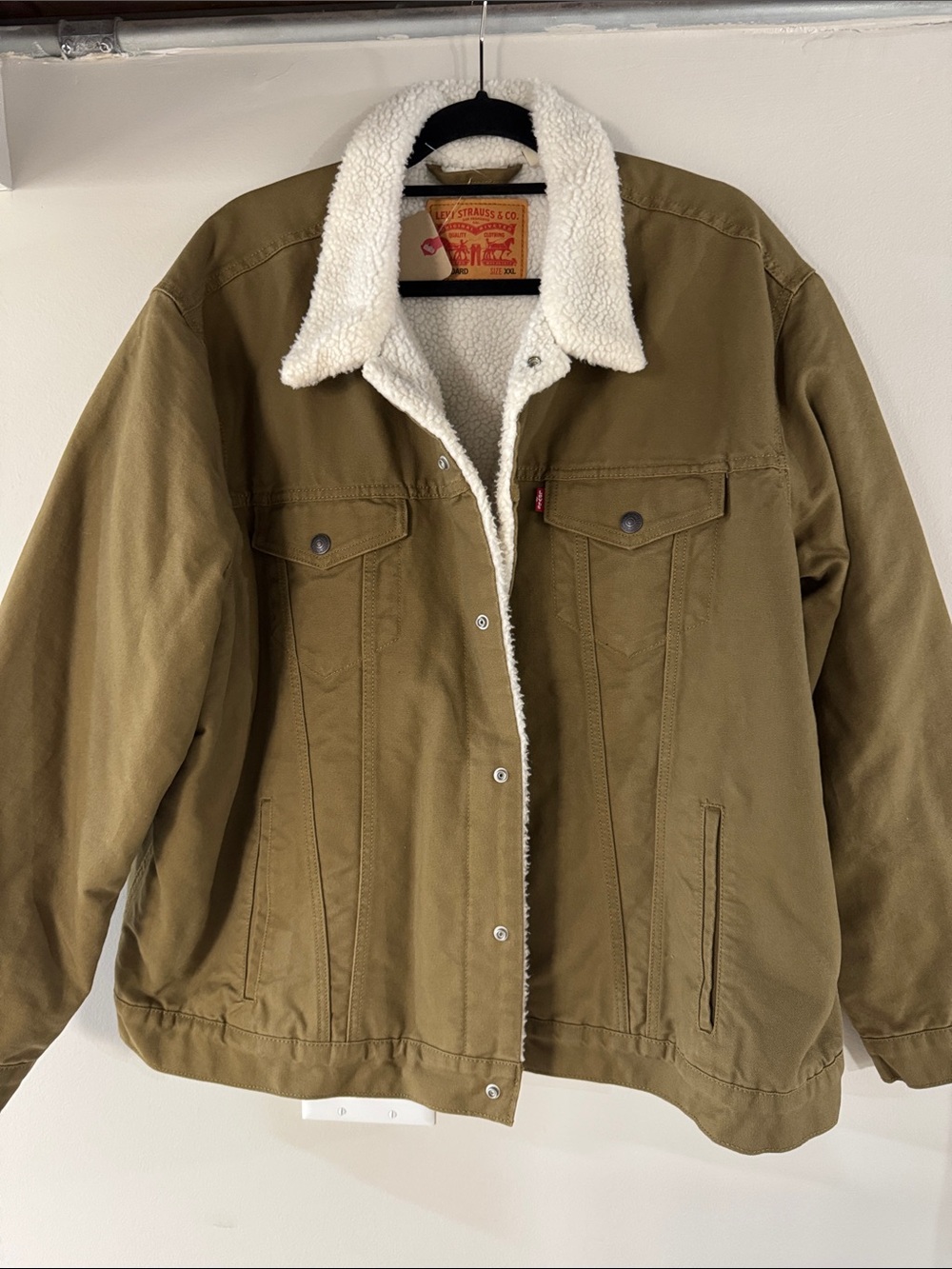 Levi's Olive Teddy Jacket with Cream Sherpa Collar